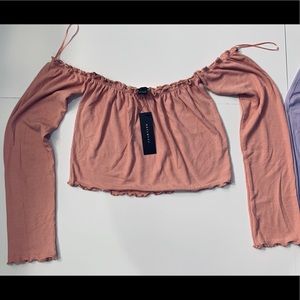 Off-shoulder crop tops SET💗💜